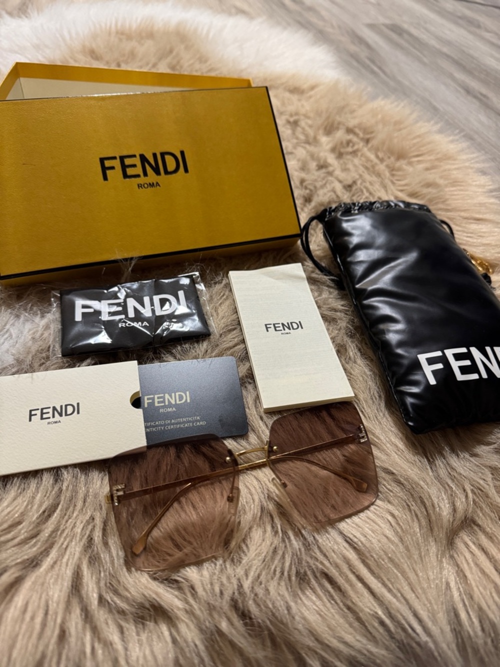 Fendi Gold-Accented Brown Gradient Rimless Square Sunglasses